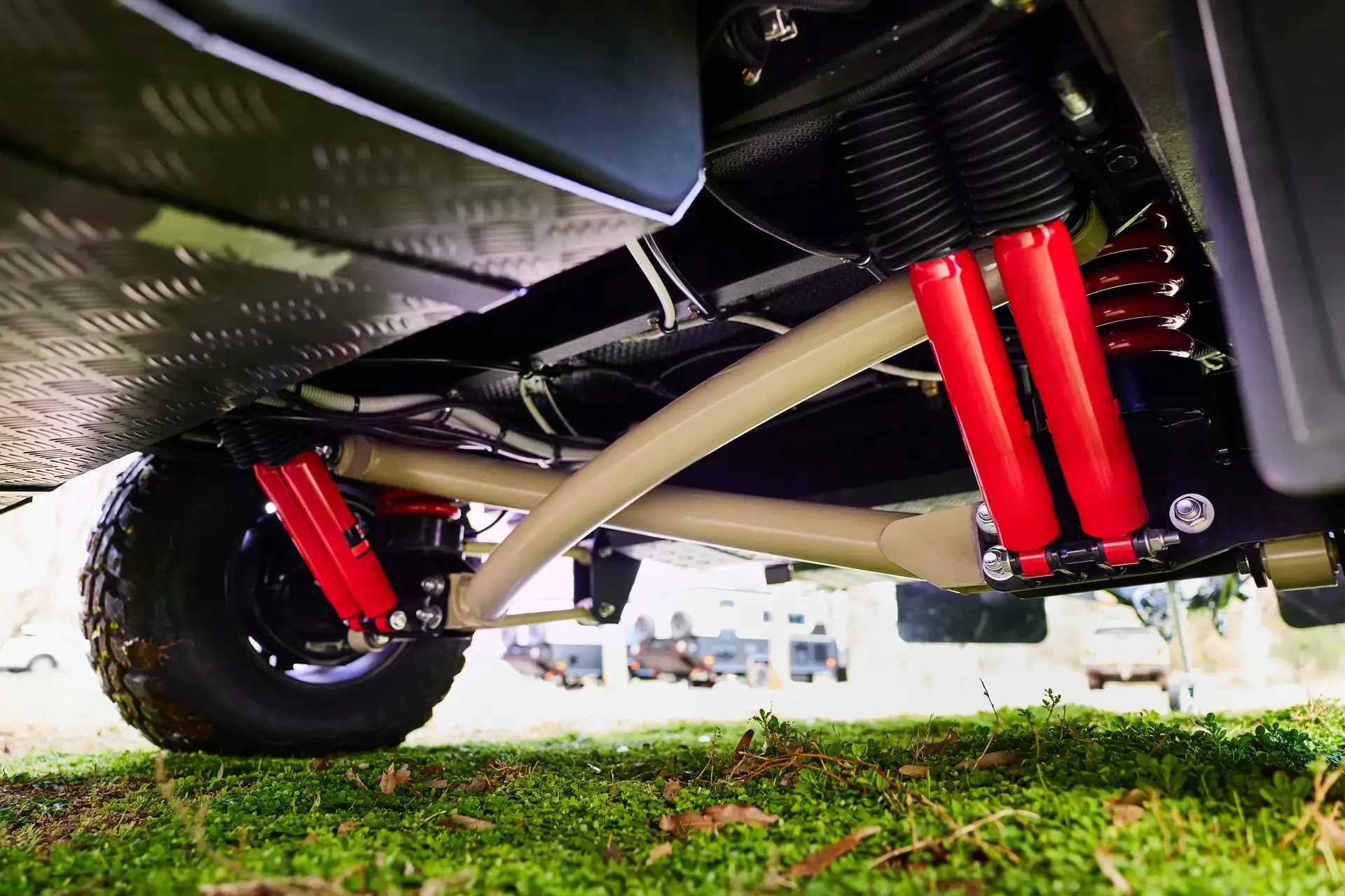 Snowy River hybrid caravan travelling on rugged terrain